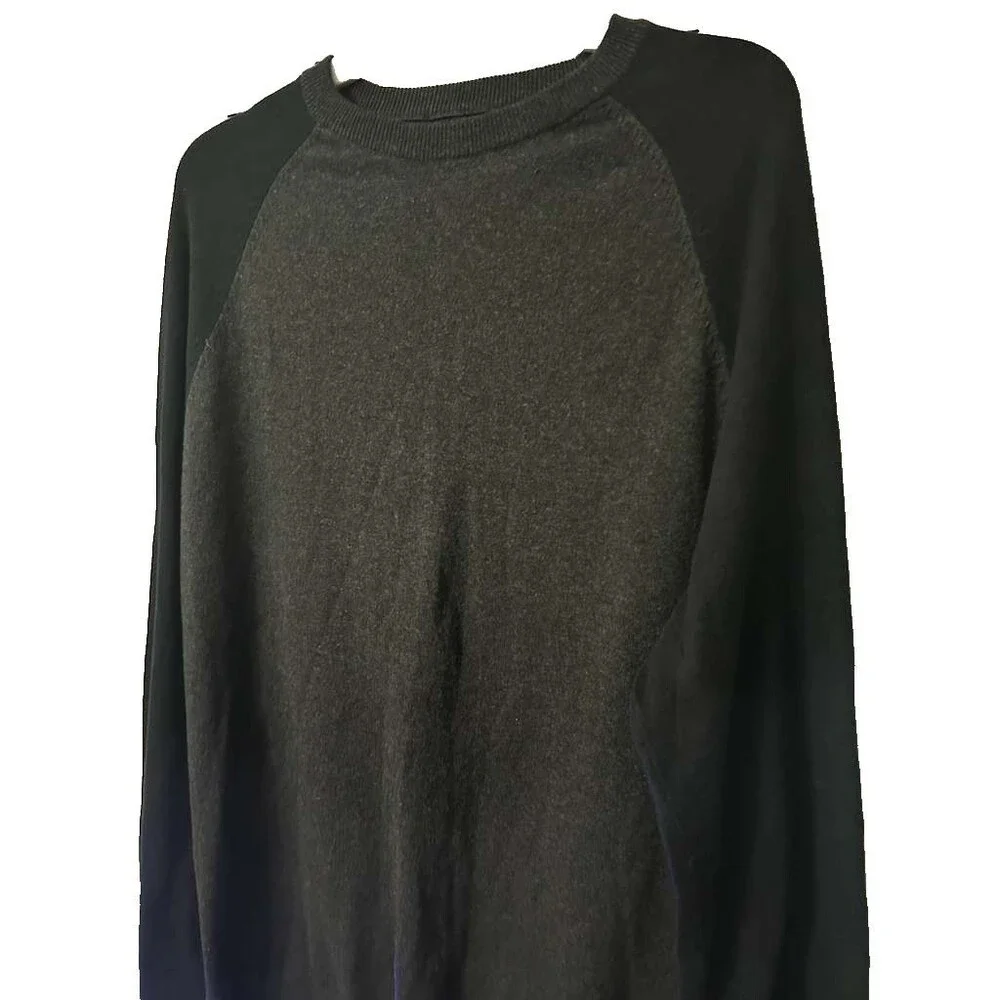 J.Crew Cotton with Cashmere Crewneck Sweater Mens XL Black Gray Pullover